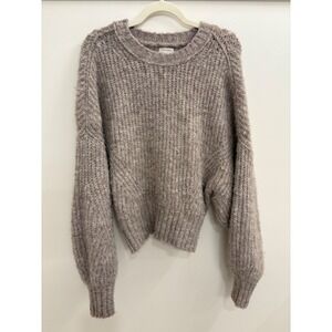 Pilcro Anthropologie Grunge Small Taupe Indie Ribbed Knit Balloon Sleeve Sweater